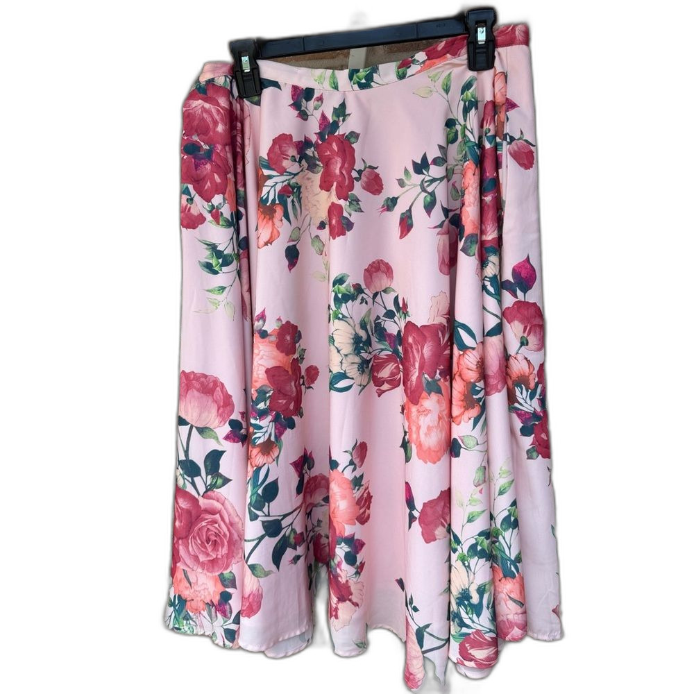 Modcloth Pink Floral A-Line Skirt, Size L